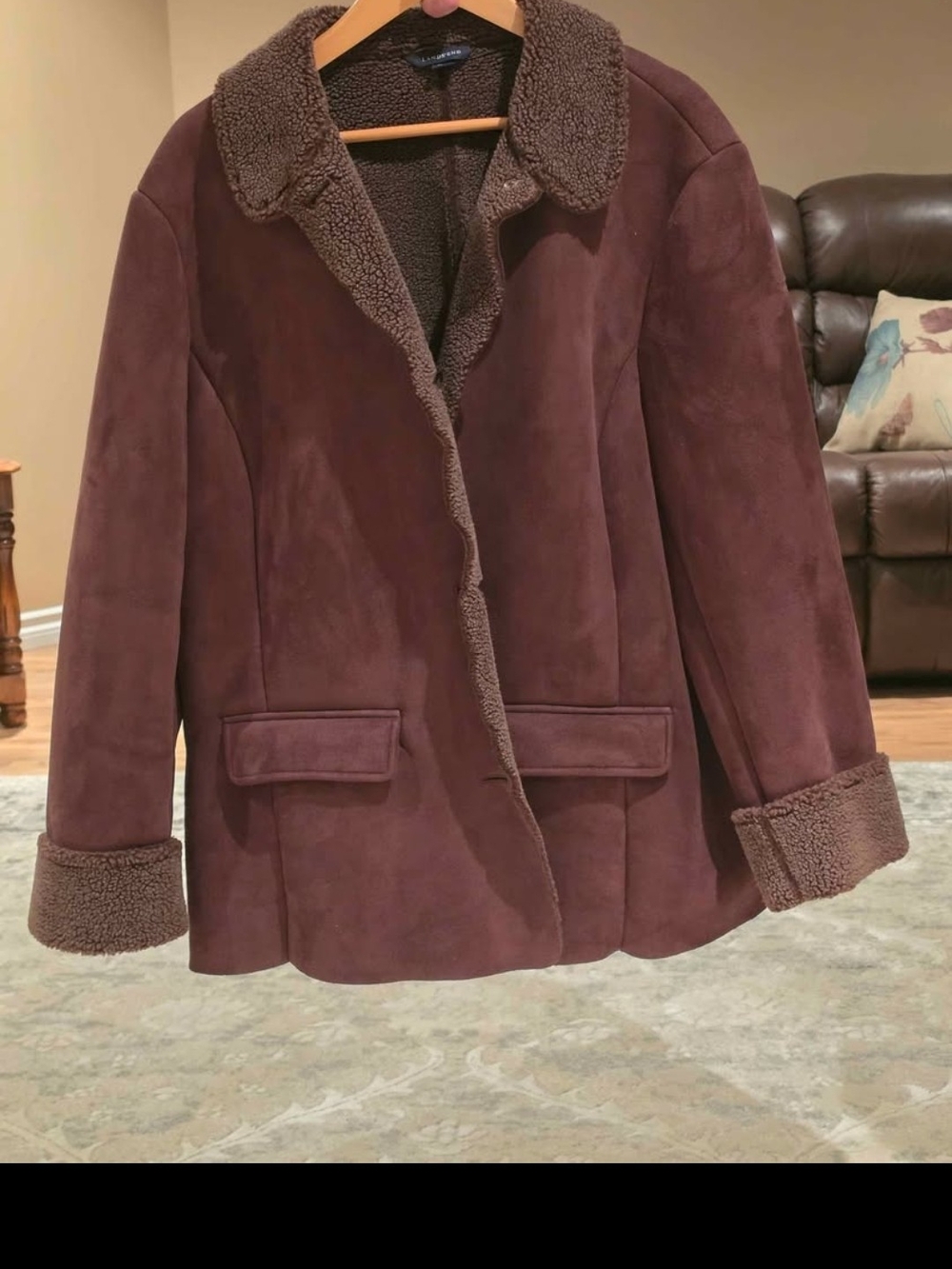 Lands' End Women's Dark Brown Faux Shearling-Trim Suede Jacket - 3X